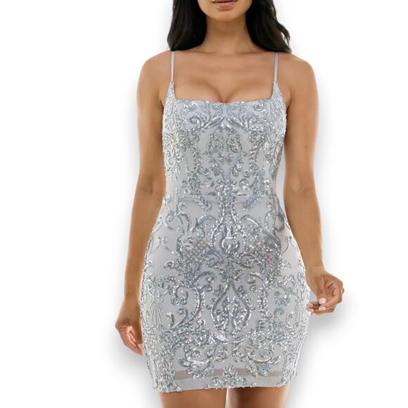 B Darlin Dresses & Skirts - B. Darlin Formal Silver Sequin Bodycon Mini Dress Formal Homecoming